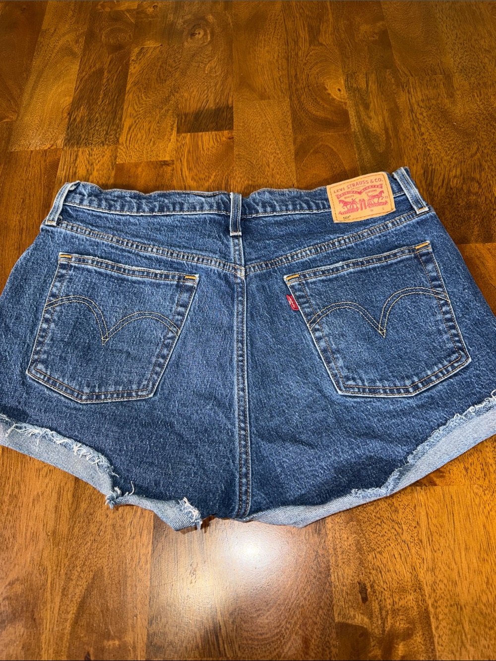 Levi's Dark Blue Denim Frayed Hem Cutoff Shorts